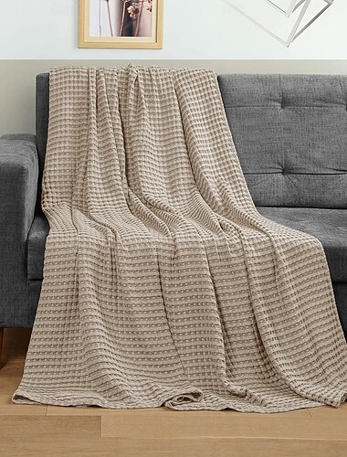  100% Cotton Waffle Towel Blanket Solid Color for Office Home Noon Break Nap