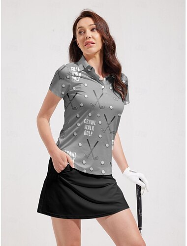  Femme T-shirt POLO Polo assorti Gris clair Grise Manche Courte Protection Solaire Top Vêtements de golf pour femmes, tenues, vêtements