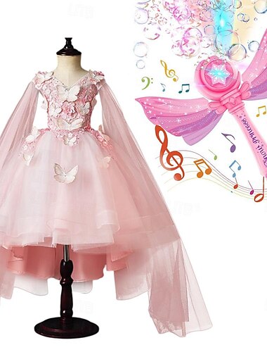  Kinder-Mädchenkleid mit elektrischer Seifenblasenmaschine, Kinder-Mädchen-Partykleid, einfarbig, ärmellos, Leistung, Hochzeit, Mesh-Prinzessin, süßes Mesh-Etuikleid in der Mitte der Wade, Tüllkleid,