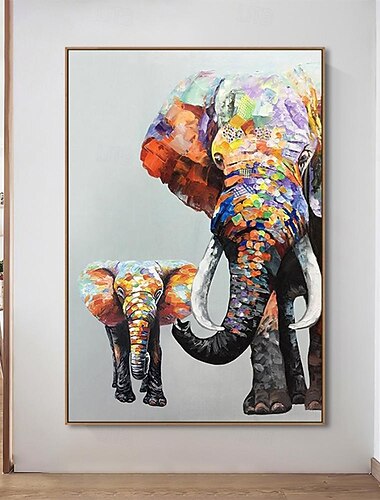  Mintura Handmade Abstract Elephant Animal Oil Paintings On Canvas Wall Art Decoration Modern Picture For Home Decor Rolled Frameless Unstretched Painting