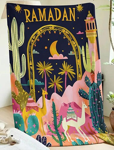  Überwurfdecke mit Ramadan-Muster, Flanell-Überwurfdecke, warme Geschenke für alle Jahreszeiten, große Decke