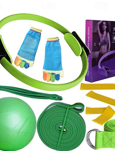  Pilates-Kreis, zehnteiliger Yoga-Ball, Latex-elastischer Ring, Widerstandsgürtel, Stretchband, Yoga-Socken, Fitness-Set