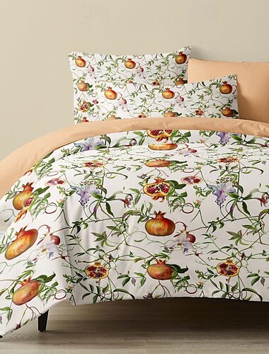  Granatapfel-Frucht-Bettbezug-Set, Baumwolle, tropische Pflanzen-Muster, weiches 3-teiliges Luxus-Bettwäsche-Set, Heimdekoration, Geschenk, Doppelbett, King-Size-Bett, Queen-Size-Bett