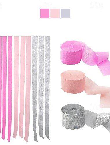  Set di 2 pezzi di carta spiegazzata colorata, rotolo di carta floreale, nastro, sfondo di compleanno, decorazione da parete, decorazione per feste per bambini, soggiorno, camera da letto