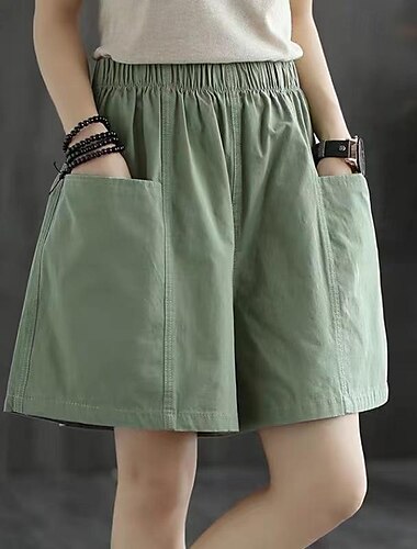  Per donna Pantaloncini in cotone e lino Shorts Casual Quotidiano Corto Semplice Tasca Traspirabilità Confortevole Inelastico Uscire Weekend Nero Rosso Verde Cachi Estate Vestibilità regolare