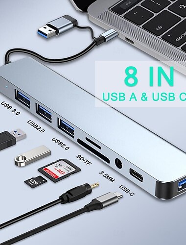  USB 3.0 USB C Hub 8 Port 8 in 1 7 IN 1 4 in 1 Alta velocità Hub USB con USB 3.0 USB 3.0 USB C scheda SD Erogazione di potenza Per Laptop PC Tablet