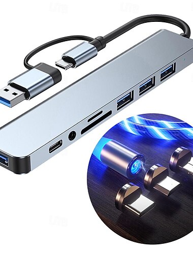  3-in-1-Multi-Schnellladekabel mit 8-in-2-Hubs, Dockingstation 3.0, Laptop-Multi-Interface-Kombinationsset
