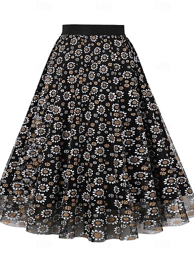  Rétro Vintage Années 1950 Rockabilly Jupe Jupe en tulle Floral Marguerite Fleuri Femmes Halloween Mascarade robe demoiselle d honneur Fête du thé Décontracté Quotidien Adultes Jupe
