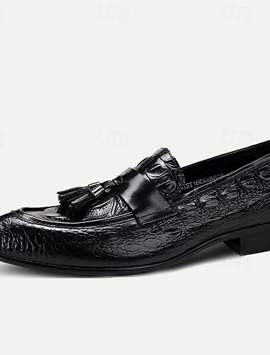  Herren Halbschuhe & Slipper weinrot schwarz glänzend burgunderrot Krokodilleder Quaste bequem rutschfest