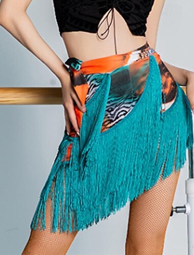  Λάτιν Χοροί Επίσημος Χορός Φούστες Leopard Εκτύπωση Εκτύπωση Φούντα Γυναικεία Επίδοση Εκπαίδευση Ψηλό Σπαντέξ