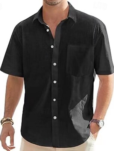  Per uomo Camicia Camicia di lino Camicia Estiva Camicia da Spiaggia Camicia in cotone e lino Camicia con Bottoni Semplice Vacanza Ferie Nero Bianco Blu Grigio Manica Corta Collo ripiegato Estate