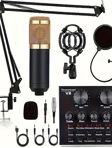  podcastutrustningspaket bm-800 podcastmikrofonpaket med v8 ljudkort kondensor studiomikrofon för bärbar dator vlogg livesändning live streaming