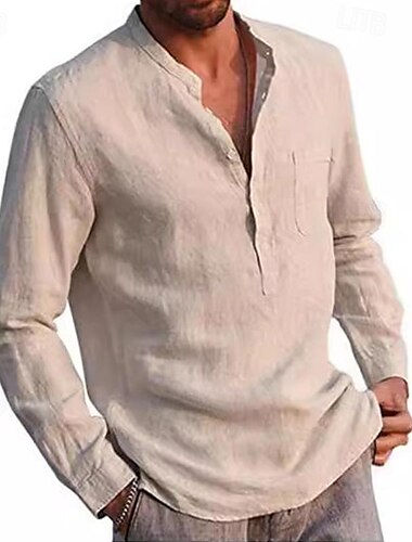 Herren Popover-Hemden schwarz marineblau langarm schlicht Henley Urlaub Hawaii Kleidung Bekleidung Mode lässig atmungsaktiv