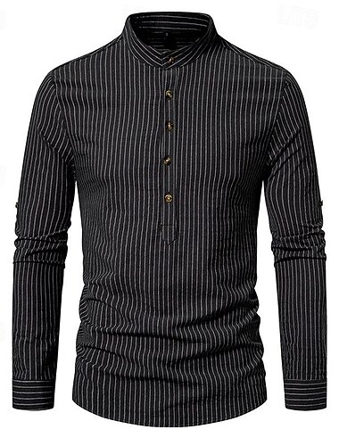  Per uomo Camicia Camicia con colletto cinese Camicia con colletto alla coreana Camicia popover Maglietta informale Camicia di cotone A strisce Da mare Hawaiano Nero Bianco Rosa Viola Manica lunga A
