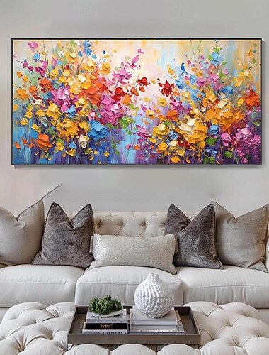  3d pintura a óleo de flores de primavera pintada à mão abstrata colorida plantação floral pintada à mão textura pintura artesanal moderna pintura de cenário natural para sala de estar decoração de