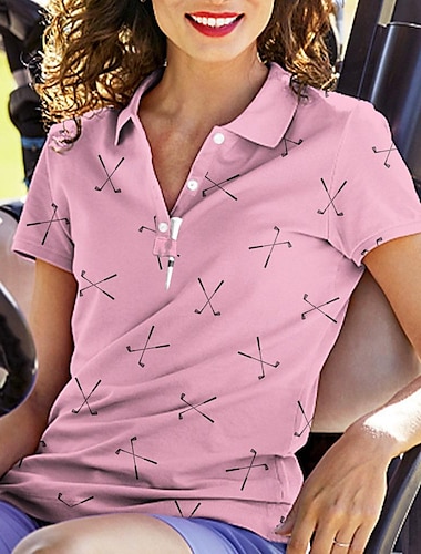  Damen poloshirt Schwarz Rosa Marinenblau Kurzarm Sonnenschutz Shirt Damen-Golfkleidung, Kleidung, Outfits, Kleidung