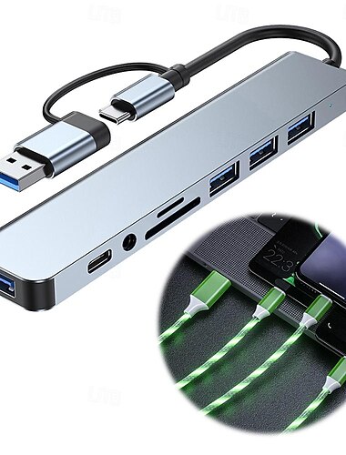  3-in-1-Multi-Schnellladekabel mit 8-in-2-Hubs, Dockingstation 3.0, Laptop-Multi-Interface-Kombinationsset