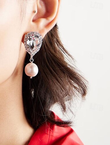  女性用 クリップイヤリング クラシック 貴重品 シンプル 甘い 真珠 イミテーションダイヤモンド イヤリング ジュエリー シルバー 用途 結婚式 パーティー 1ペア