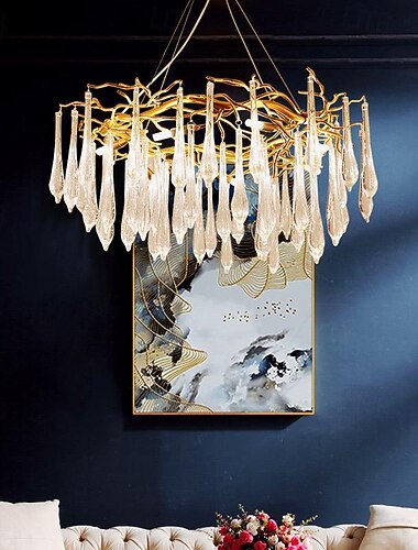  Baumzweige Kronleuchter Gold 60/80 cm luxuriöse rechteckige Regentropfen-Kristall-Pendelleuchte 13 Lichter Deckenleuchte für Wohnzimmer, Esszimmer, Foyer, Kücheninsel