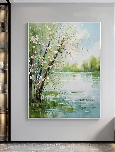  dipinto a olio originale fatto a mano con piante verdi in autunno su tela, decorazione artistica da parete, dipinto paesaggistico per la decorazione domestica con cornice allungata/senza cornice