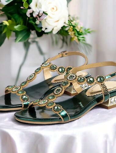  Γυναικεία Γαμήλια παπούτσια Σανδάλια Πάρτι Τεχνητό διαμάντι Επίπεδο Τακούνι Στρογγυλή Μύτη Κομψό Βίντατζ Μικροβιακό Δέρμα Λουράκι αστραγάλου Μαύρο Ασημί Βυσσινί