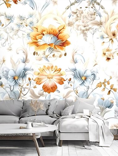  Coole Tapeten, lila Vintage-Blumen, Tapeten-Wandbild, Rollenaufkleber, abziehbarer Stick, abnehmbares PVC/Vinyl-Material, selbstklebend/Klebstoff erforderlich, Wanddekoration für Wohnzimmer, Küche,