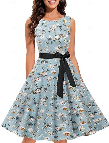  Retro / vintage 1950-tallet Cocktail Kjole Kjoler Party-kostyme En linje kjole Blomstret Kostyme Dame Maskerade Fest Utdrikningslag Voksne Kjole Hjemkomstkjoler