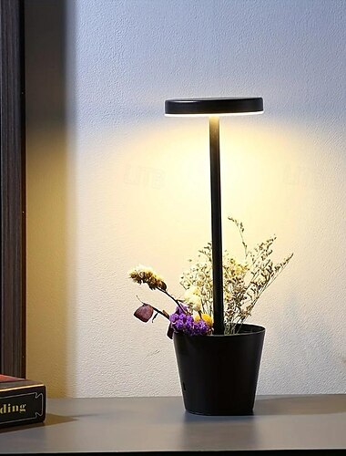  Kabellose Tischlampe mit Blumenkorb-Design, 3-stufige Helligkeit, stufenlose Dimmung, wiederaufladbare, batteriebetriebene LED-Schreibtischlampe für Restaurant/Zuhause/Terrasse
