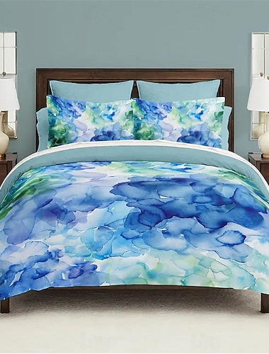  lutning blå färgmönster påslakan set täcke set mjuk 3-delad lyxiga sängkläder i bomull heminredning present kung drottning full storlek tre delar set