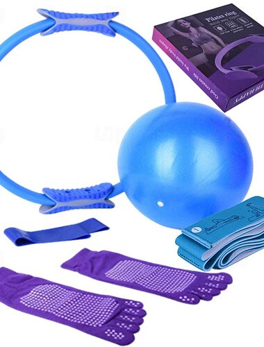  Yoga-Kreis, sechsteilig, Pilates-Kreis, Beinklemmen-Positionsgürtel, Anti-Rutsch-Yoga-Langfingersocken, offener Rücken, Latex-Spannring