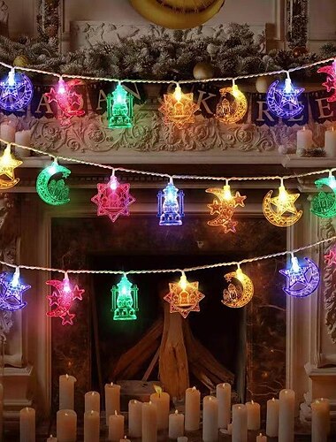  Ramadan Eid LED Petroleumlampe 1,5 m 10 LEDs bunte Mondschloss Lichterkette Mubarak Ferienhaus Dekoration