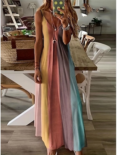  Women's Casual Dress Slip Dress Color Gradient Print Strap Long Dress Maxi Dress Stylish Casual Daily Vacation Sleeveless Summer