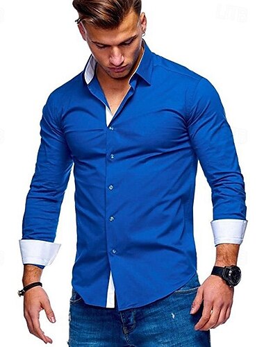  Herren Hemd Kleidhemd Kragenhemd Knopfhemd Einfach Hochzeit Party Schwarz Weiß Wein Dunkelmarine Langarm Umlegekragen Frühling & Herbst Bekleidung