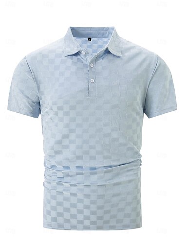  Per uomo Polo Camicia da golf Golf Attività commerciale Informale Classico Manica corta Di tendenza Tinta unica Scacchiera Pulsante Estate Primavera Standard Blu chiaro Nero Blu marino Polo