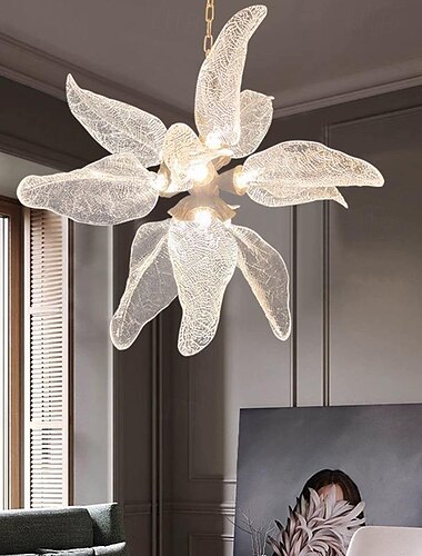  Lampe suspendue design 8 têtes, lumière blanche chaude, 80cm, aluminium, acrylique, fleur italienne, luxe, salon, villa, hôtel, hall, chambre à coucher, feuille lumineuse, 110-240v