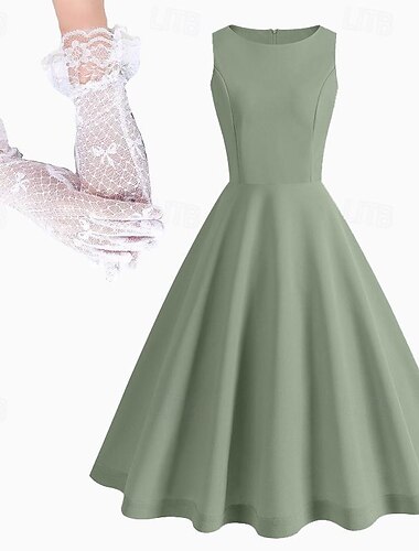  Retro Antiguo 1950s Mediodía Vestidos Guantes Vestido Cóctel Color sólido Corte A Mujer día de San Valentín Mascarada Mascarada Cita Fiesta / Cóctel Adulto Vestido Guantes Vestidos de fiesta