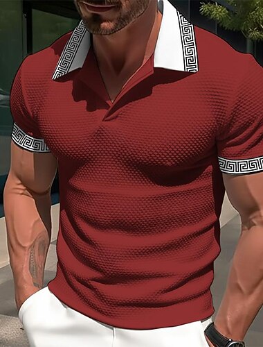  בגדי ריקוד גברים חולצות פולו וופל מרקם עבודה קזו'אל דש צווארון פולו מצולע שרוולים קצרים מודרני סגנון כסף ישן קולור בלוק טלאים כיס אביב קיץ רגיל צהוב בהיר אדום כהה שחור לבן כחול נייבי כחול בהיר