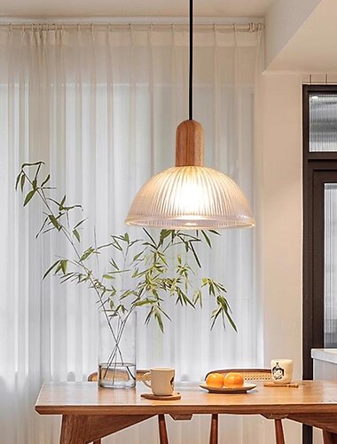  Vintage halbrunde Pendelleuchte aus Strebeglas mit Holzdekor für Kücheninsel mit E26-Fassung, Bartheke, höhenverstellbare Hängelampe für Schlafzimmer, Restaurant, Loft, Café, Lesen