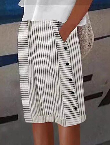  Mujer Pantalones cortos inspirados en el lino Pantalón corto Casual / Diario Longitud de la rodilla A Rayas Bolsillos laterales Transpirabilidad Cómodo Rígido Noche Fin de semana Beige Verano Ajuste