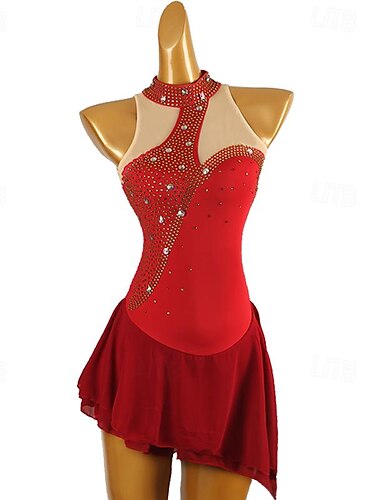  Kunstschaatsjurk Dames Voor meisjes Schaatsen Jurken Wit Bordeaux Donker Marineblauw Lapwerk Netstof Spandex Hoge Elasticiteit Opleiding Oefenen Professioneel Kunstschaatskleding Klassiek Kristal