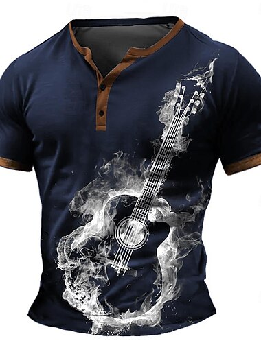  Herren Graphic Henley Shirt Kurzarm 3D-Druck Modisch Designer Komfortabel Täglich Sommer Schwarz Blau Grün Henley Henley T-Shirt