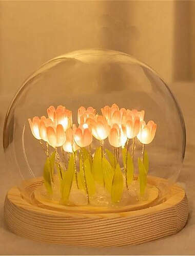  Künstliche Tulpenblume Nachtlicht handgemachte DIY Nachttischlampe LED Nachtlampe Schlafzimmer Dekor Weihnachten Geburtstagsgeschenke Tischlampe