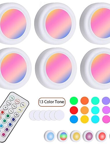  3個/6個のLEDクローゼットライト、RGBワイヤレスパックライト、リモコン付きナイトライト、13色の呼吸可変ライト、お祝いの雰囲気、寝室のワードローブ、キャビネットの下のライト用拍手ライト