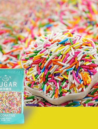  500 g Bonbonperlen zum Backen, Perlenbonbons, Weißgoldperlen, Bonbonbohnen, farbige Bonbonscheiben, bunte Bonbonnadeln, Schokolade