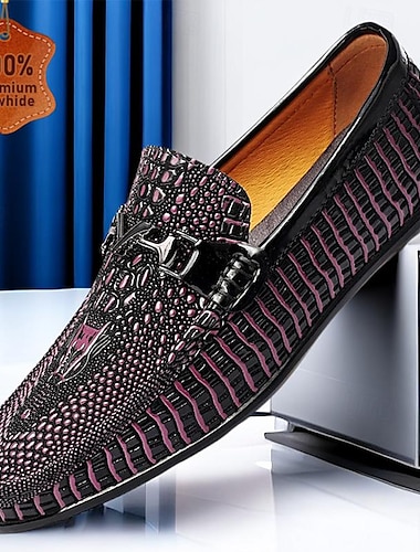  herr loafers svart rosa läder vintage krokodil mönster
