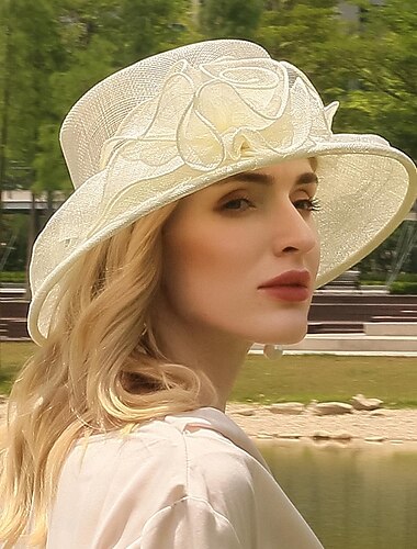  Hüte Flachs Bowler / Glockenhut Eimer Hut Sonnenhut Hochzeit Tee-Party elegante Hochzeit mit reiner Farbe Spitze Seite Kopfbedeckung Kopfbedeckung