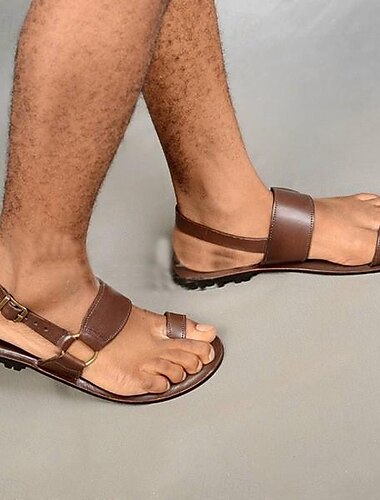  sandales à bout ouvert en similicuir marron pour hommes – conception à boucle réglable, légères et confortables pour une tenue d'été décontractée