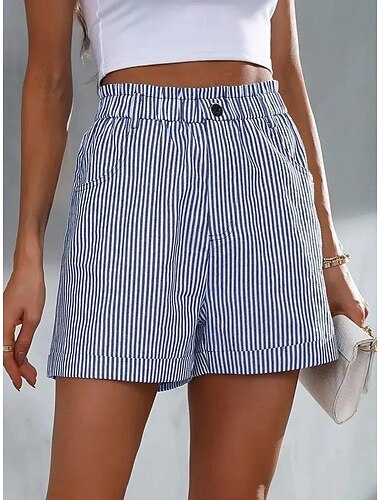  Damen Shorts Kurze Hosen Casual Kurz Gestreift Seitentaschen Atmungsaktivität Komfortabel Mikro-elastisch Wochenende Schwarz Rot Blau Sommer Regular Fit