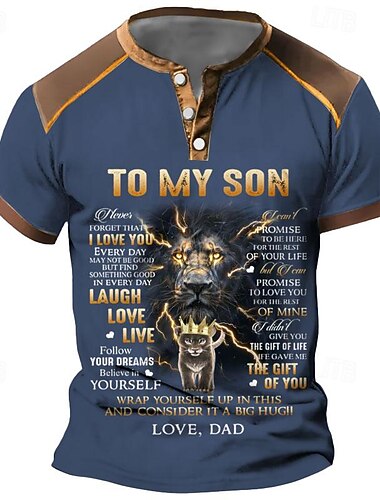  vaderdag papa shirts hou van papa voor mijn zoon wikkel jezelf hierin en beschouw het als een dikke knuffel leeuw brief dada henley straat casual stijl heren 3D print t-shirt tee zwart blauw zomer