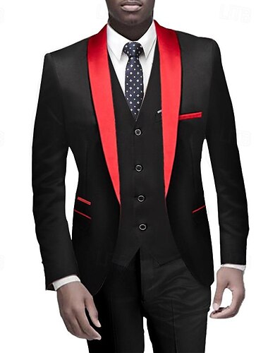 negru roșu burgundă costume de bal pentru bărbați smoking de bal de nuntă 3 piese guler șal uni, potrivire standard, un singur piept, un singur buton 2024